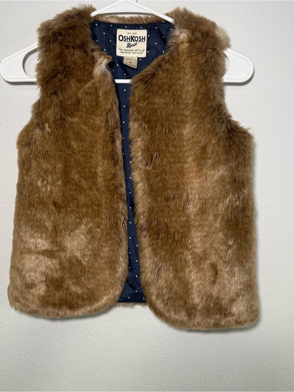 OshKosh B’gosh Girls Size 8 Brown Faux Fur Vest Sleeveless Fall Winter